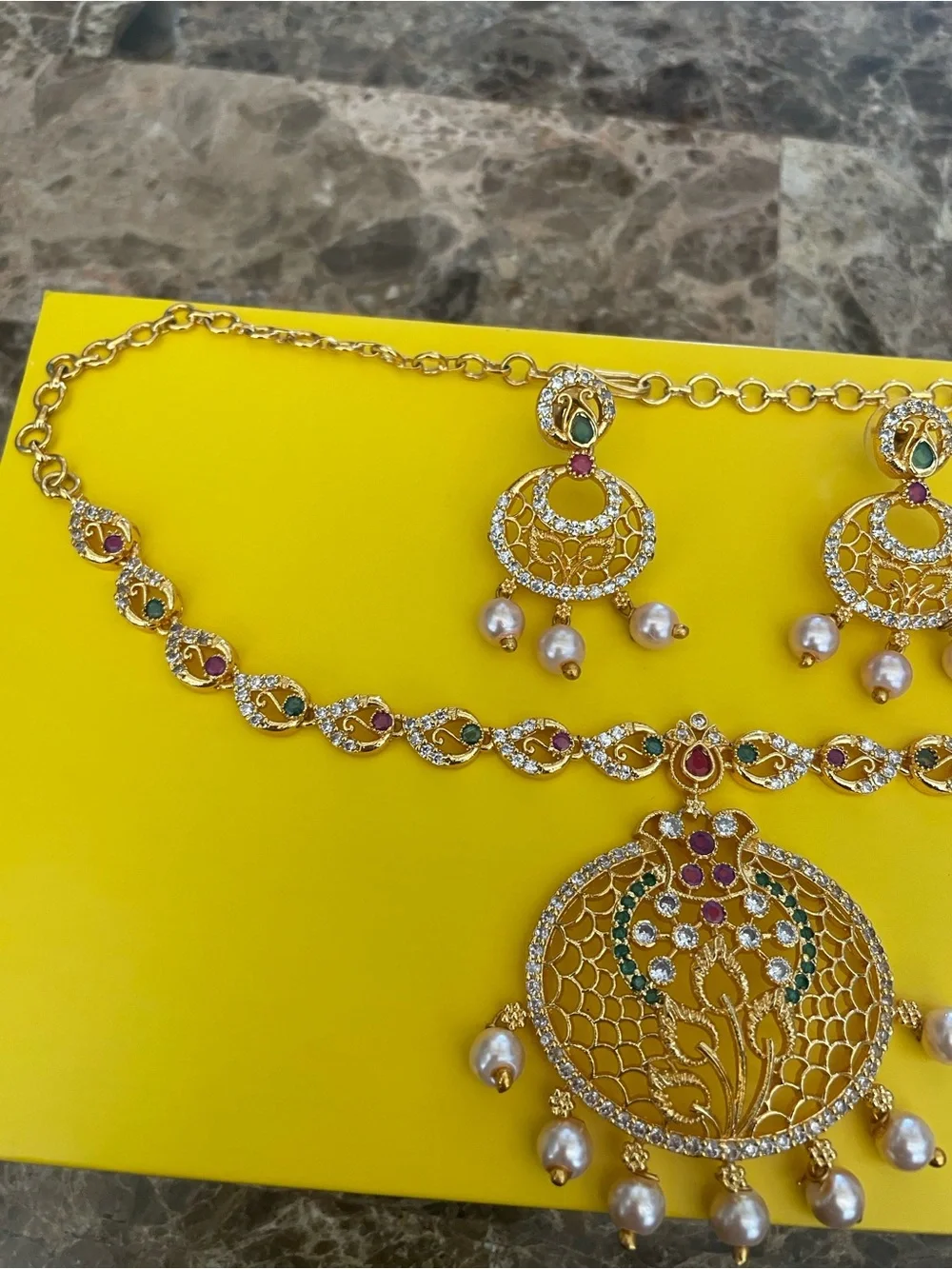 Gold-Tone Pearl & Multistone Pendant Necklace Set - Women Jewelry